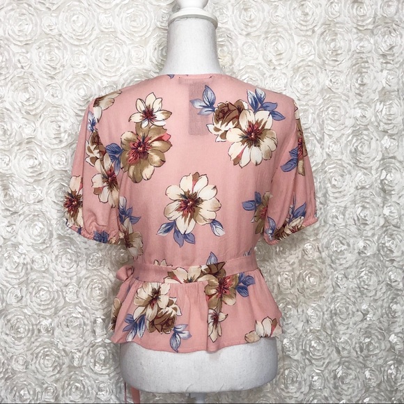 Floral Print Wrap Front Ruffled Hem Blouse - Picture 4 of 7